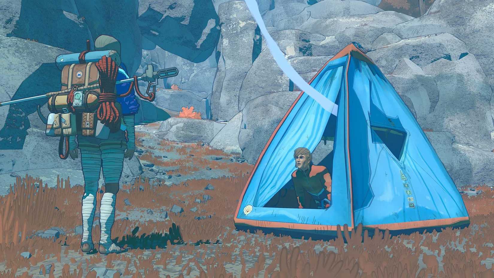John Cairn stands outside a tent in Cairn