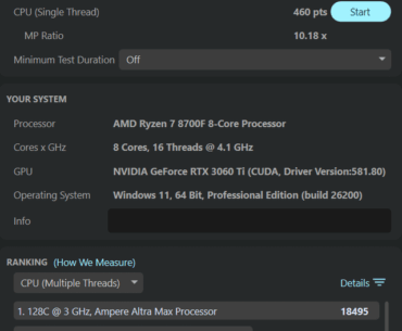 8700F ~ Cinebench 2026 results @ stock with UV