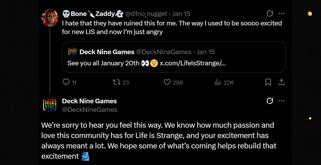 Deck Nine Apologizes Life is Strange Fans