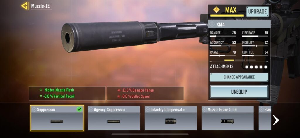 Does this XM4 suppressor still silence the gun like normal? Are there any other weapons that allow for both suppression and hidden muzzle flash?