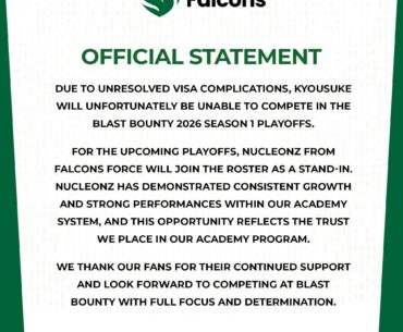 Kyousuke to miss Blast Bounty Playoffs for visa reasons, replaced by Nucleonz