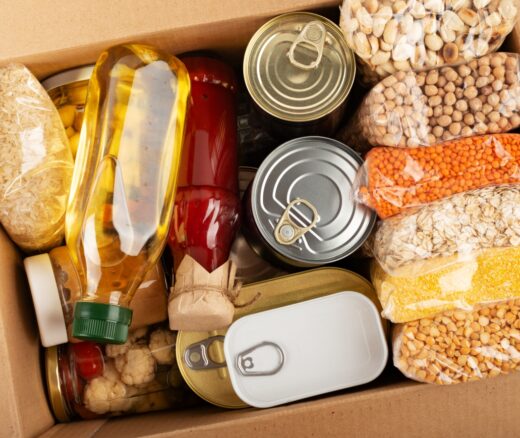 Nonperishable foods in carton box.