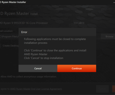 Ryzen Master "Unable to automatically close following applications"