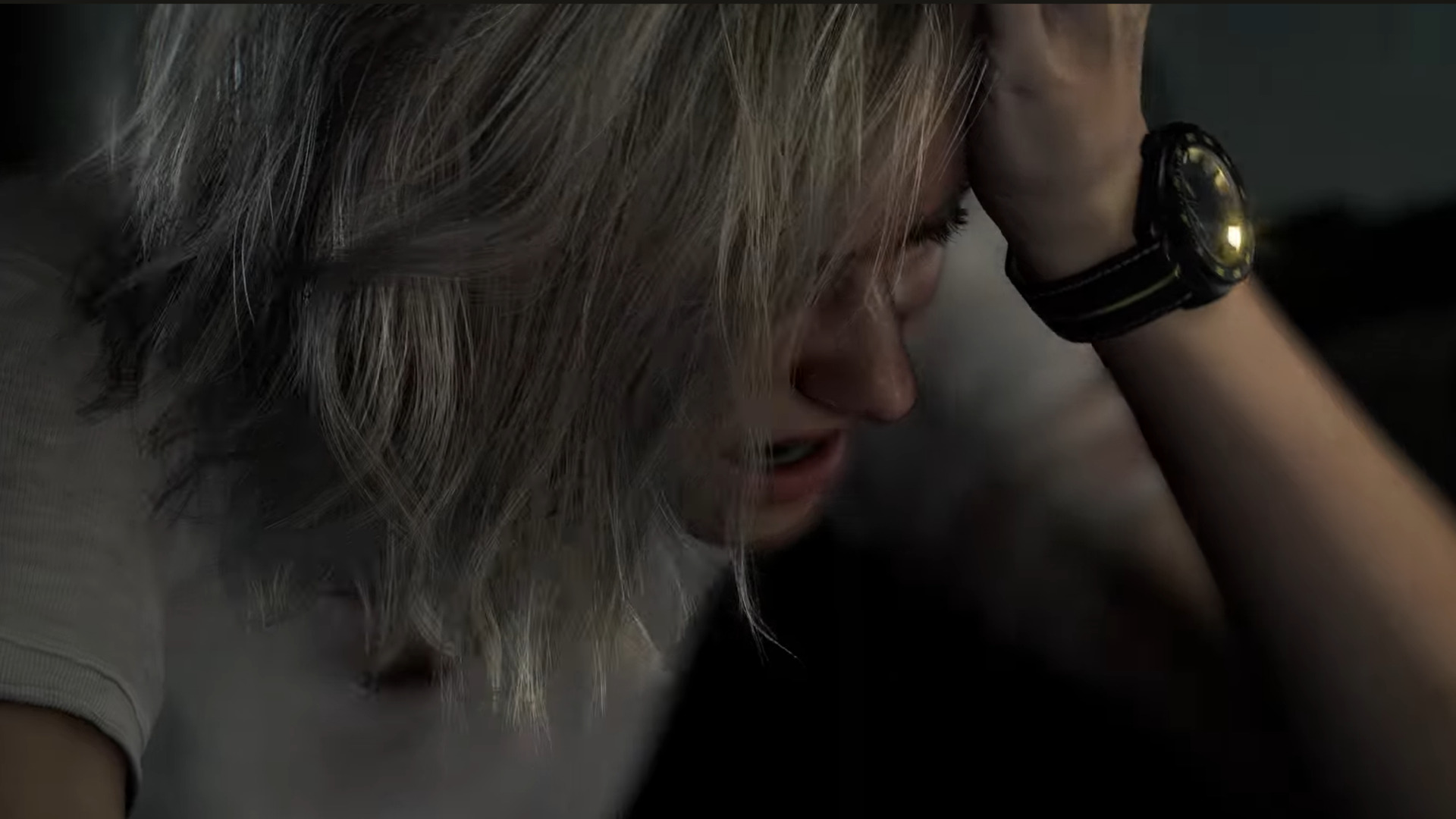 Resident Evil Requiem protagonist Grace Ashcroft in distress and wearing a limited-time collaborative watch