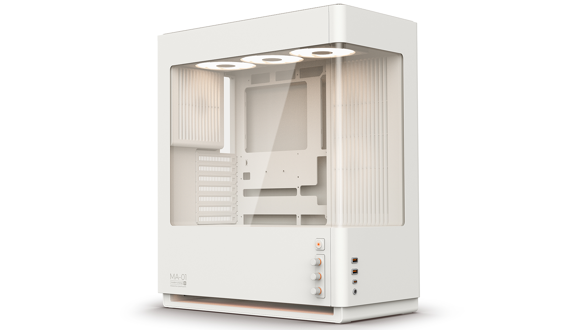 CyberPowerPC case in beige and with knobs.