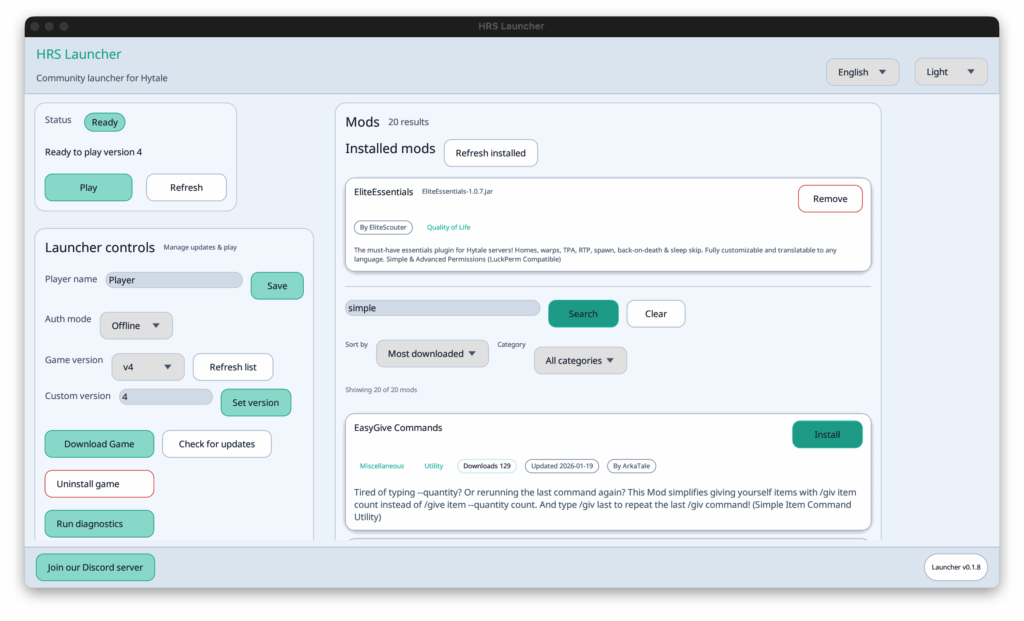 HRS: A launcher for Hytale for Windows, macOS, and Linux