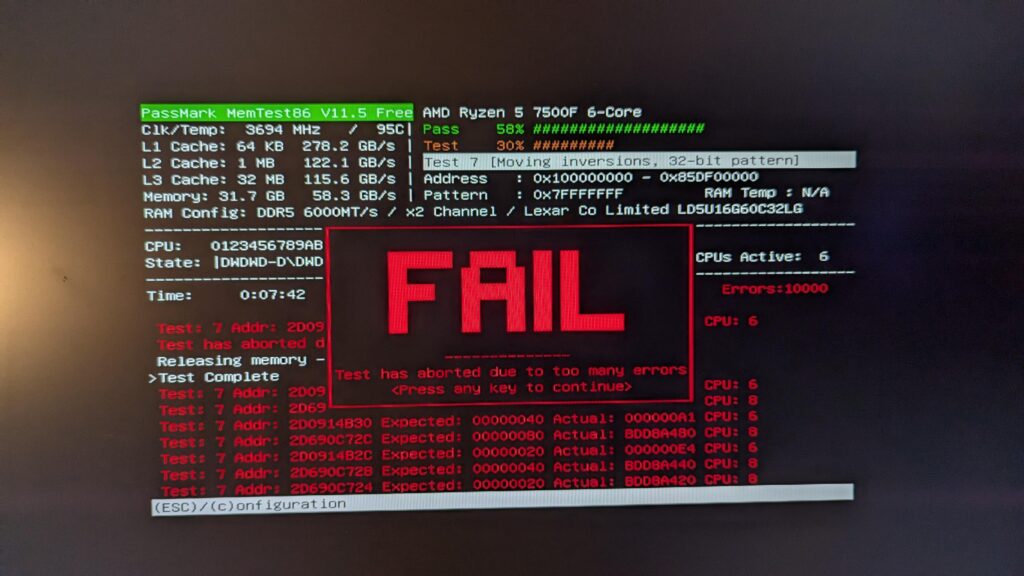 10k errors on memtest 😔 10k errors on memtest 😔