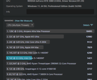 Cinebench 2026 - 14600KF no hyperthreading & 3080 10GB OC
