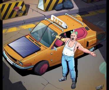 not really a main character type of cyberpunk illustration, but random taxi driver from night city