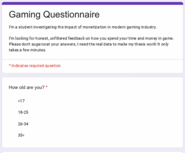Buying Games and In-Game Currency Questionnaire