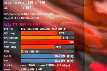 Was doing some testing on a EVGA 3080Ti FTW3 on a thermal solution. First picture will be before, settings with the power limit on Max, fans at 81%, +300mem, +100 on the core clock.