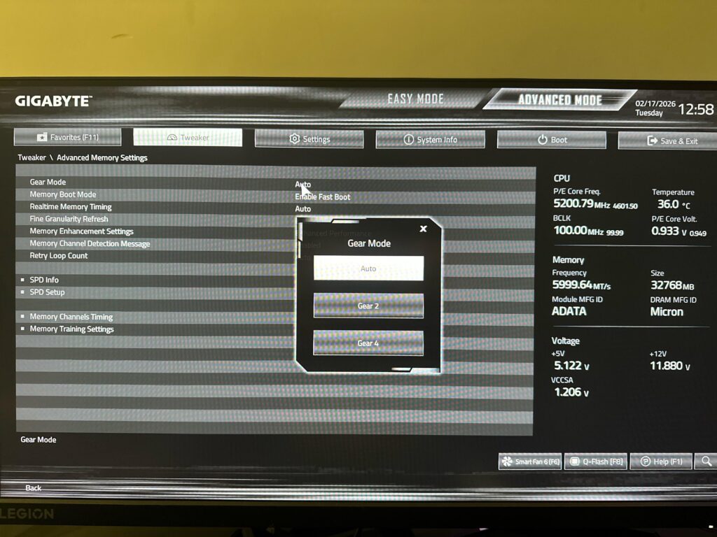 no option to choose gear 1 in bios no option to choose gear 1 in bios