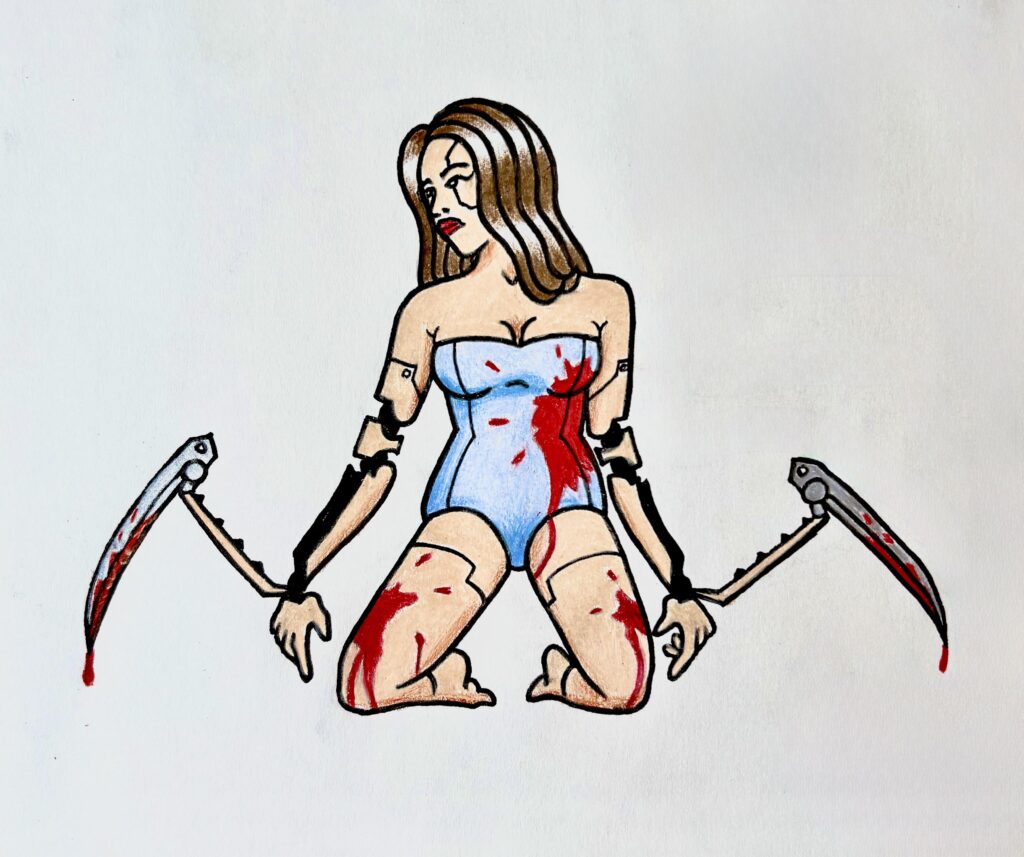 Tried to do a cyberpsycho pin up referencing the very first teaser of the game