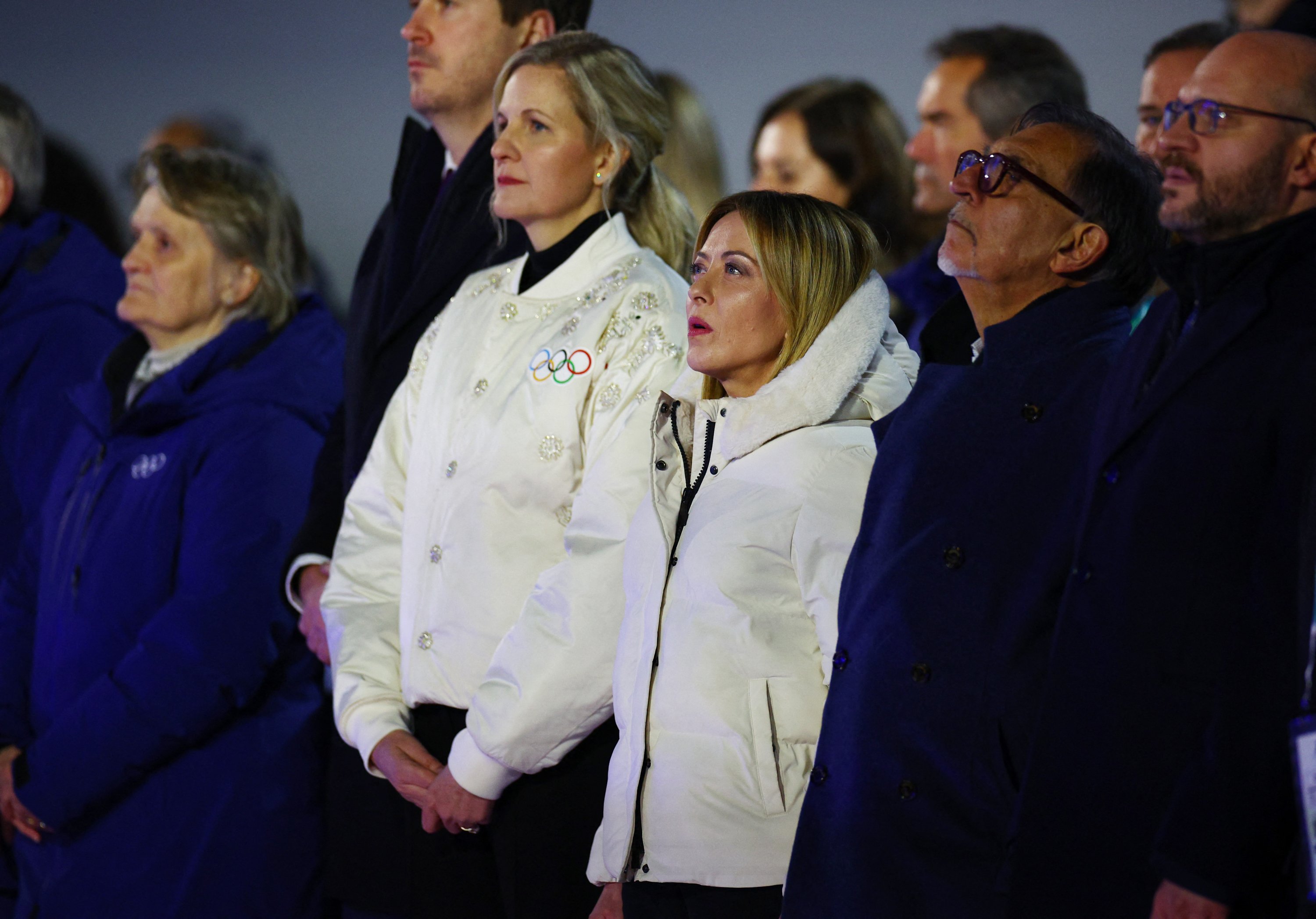 (L-R) IOC President Kirsty Coventry, Italian Prime Minister Giorgia Meloni, and President of the Senate of Italy Ignazio La Russa during the closing ceremony of the Milano Cortina 2026 Winter Olympic Games, Milan, Italy, Feb. 22, 2026. (Reuters Photo)