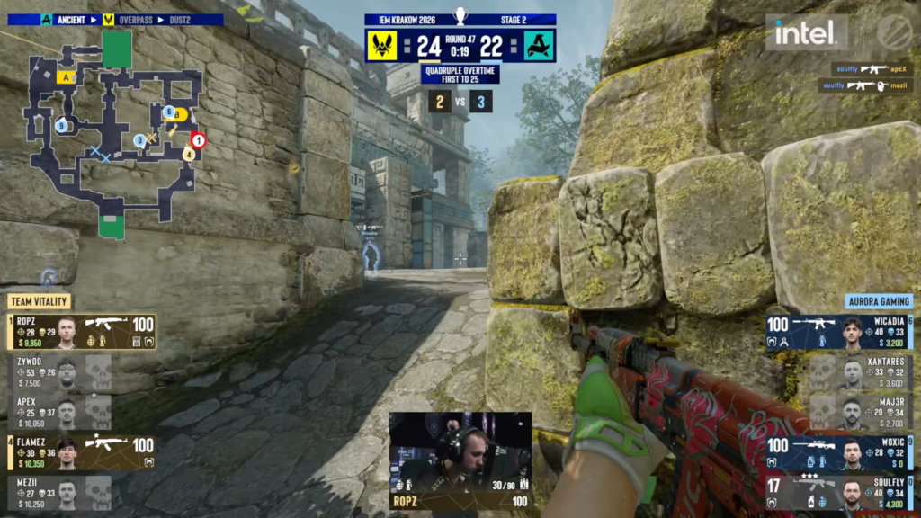 Aurora throws 3v1 when 13 seconds left and bomb not planted