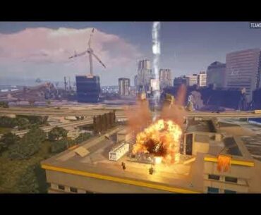 Glider landing and mortar attack on enemy on rooftop