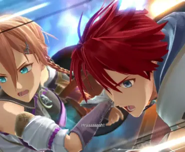 Ys X: Proud Nordics Screenshot of Adol and Karja leaping into battle