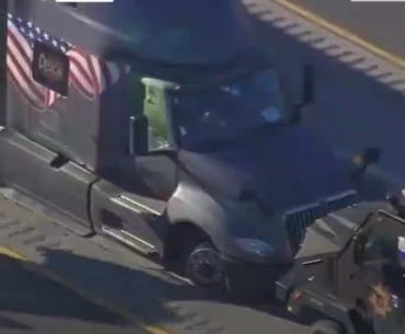 Robotic Ram Drone called out to hole punch and rip apart an 18-Wheeler involved in a police chase