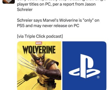 Jason Schreier Says PlayStation Is Withdrawing From PC With Single Player Games And Wolverine Will Likely Never Come To PC