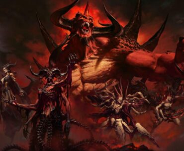 Artwork of the Diablo 2 warlock before a bound demon