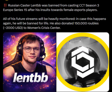 Lentbb has been banned from casting all CCT matches following comments made in his most recent broadcast