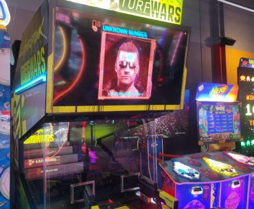 Classic carnival BB pellet gun game in a CP2077 arcade cabinet