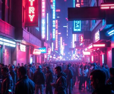 Crowded Neon Alley in the Megacity Lights That Never Fade