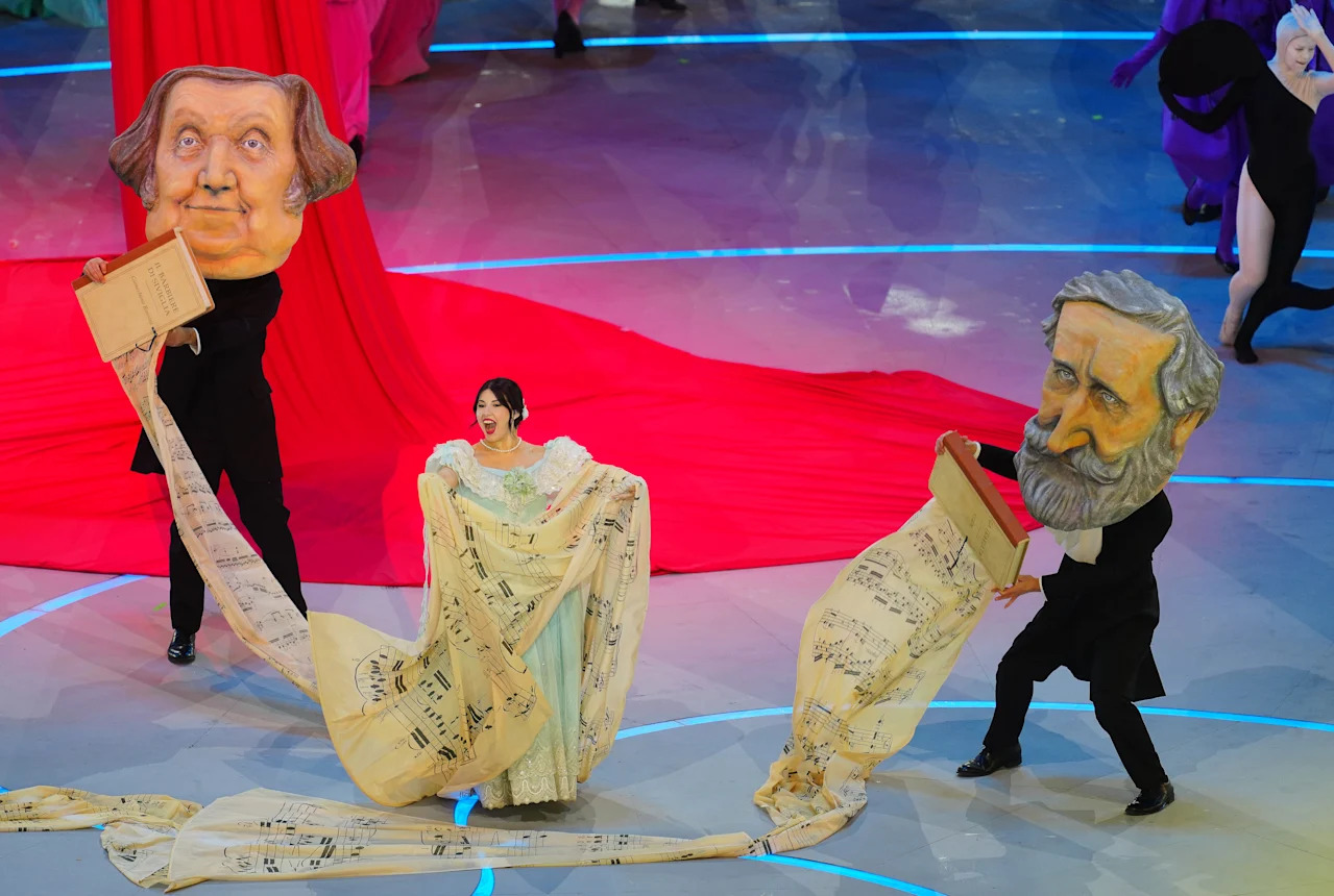 06 February 2026, Italy, Mailand: Olympia, Olympic Winter Games Milan Cortina 2026, opening ceremony in Milan, San Siro, dancers perform during the opening ceremony under the motto "Armonia". Photo: Michael Kappeler/dpa (Photo by Michael Kappeler/picture alliance via Getty Images)
