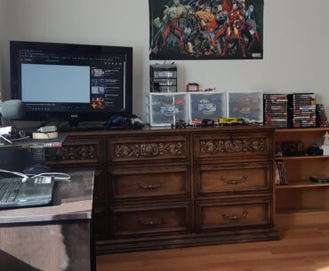 My old trashy Laptop-to-TV setup once I moved to my current home (since 2019). In case you're wondering, that Hot Wheels collection has gotten much bigger since then.