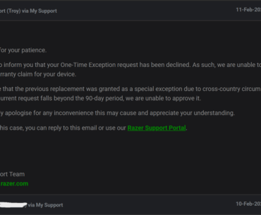 Razer declined my international RMA… so I sent a dramatic reply. It worked