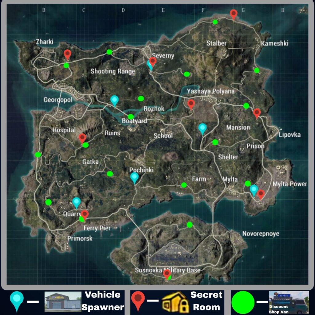 2026 Erangel Map - All Secret room, Vehicle Spawner and Discount Shop Locations