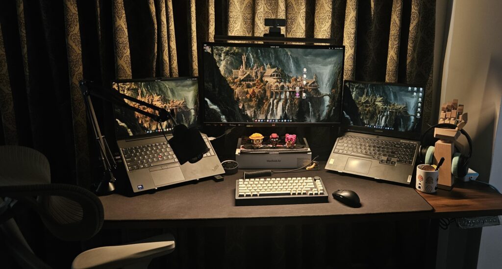 A few cheap components (did cable management today) - with a voltage stabilizer and kvm