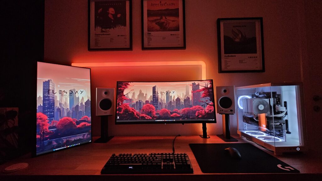 Cozy battlestation at night