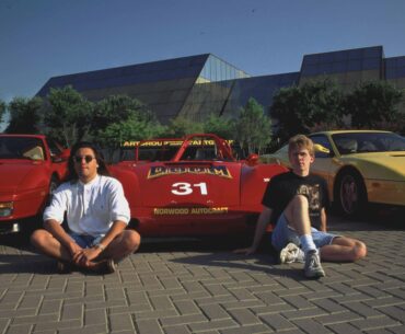 The Masters of Doom - John Romero and John Carmack with their matching Ferraris.