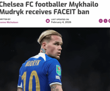 Chelsea FC footballer Mykhailo Mudryk received a four-week ban from FACEIT