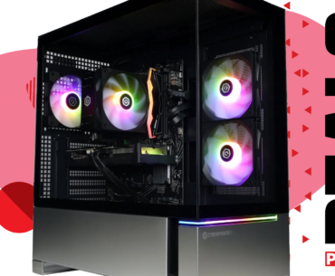 CyberPower gaming PC on a pink background with the PC Gamer logo and the word deals down the side.