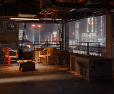 Odesa 2044: The Prospect Harbor. Where the rusted skeletons of the past meet the neon greed of the future. (Art by Sympathy Systems)