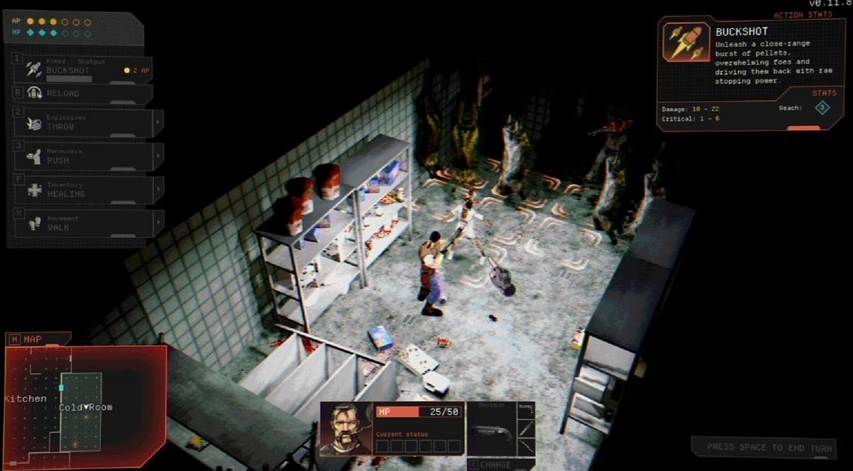 Vultures combat scenario where the character is preparing to use a shotgun
