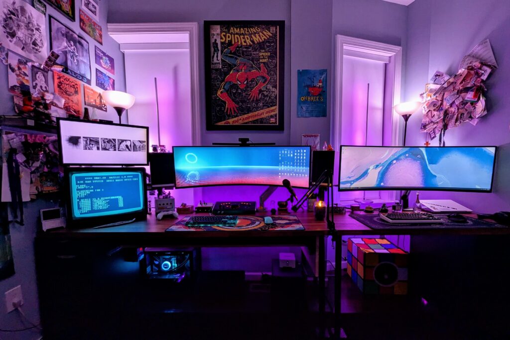 Cleaned up and re-did my battlestation for 2026! There's a full piano keyboard under the main desk with a drawer I built. I will put more photos in the comments if people are interested!