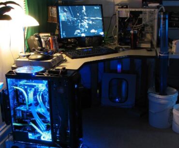 This was me in 2009, foreground PC triple water loops for CPU/2xGPU/RAM, heavily overclocked E8600/x48mobo/2x ATI 4850 crossfired, one of the highest frames per $ gaming rigs of its day. background PC ancient unknown CPU running on evaporative cooling through the big blue tube just for fun.