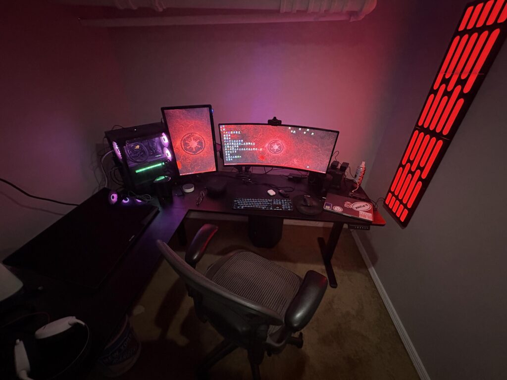 It’s not much but it’s mine and I’m really digging my new / current set-up. And yes those are steam pipes right above it all.