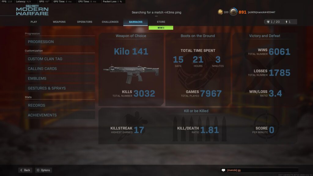 Cheers to everyone still playing Gunfight! Let's hope they never shutdown the servers. Almost 8000 matches gunfight only and still playing every day