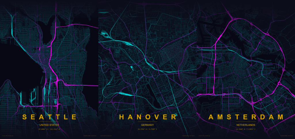 Some maps generated with Terraink