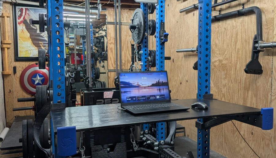 A little different. My home office/home gym with adjustable height desk