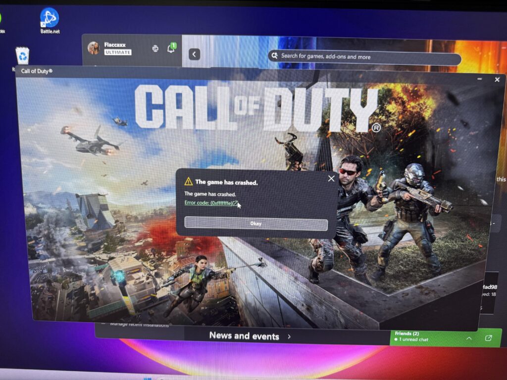 Error Code (0xfffffffe) [cod]