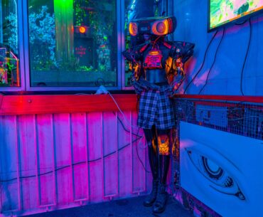 Building the dystopia piece by piece. Our custom boombox cyborg in the Prague underground.