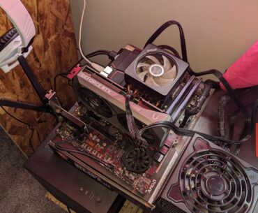 My caseless PC. I'm debating putting it back in the case but I don't know yet, looks really cool to me like this