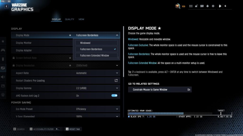 Fullscreen Exclusive option no longer available for Warzone PC