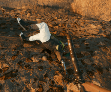 So... I was not aware female V was able to get one of these herself. Found this poor choomba at the edge of a cliff.