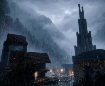 A Mountain and Village I made in Minecraft